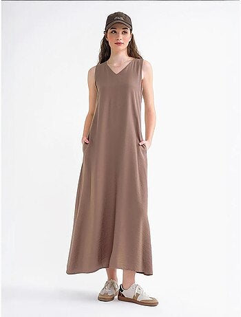 Vestido largo sin mangas con cuello en v y bolsillos mixray