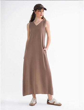 Vestido largo sin mangas con cuello en v y bolsillos mixray