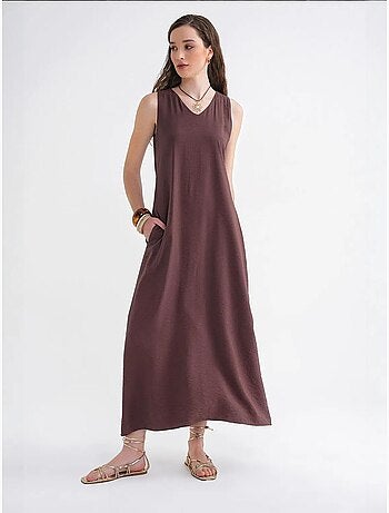 Vestido largo sin mangas con cuello en v y bolsillos mixray
