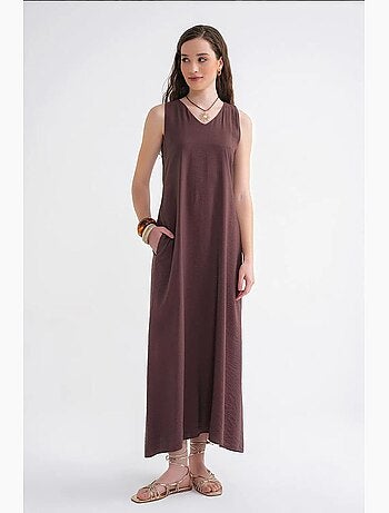 Vestido largo sin mangas con cuello en v y bolsillos mixray