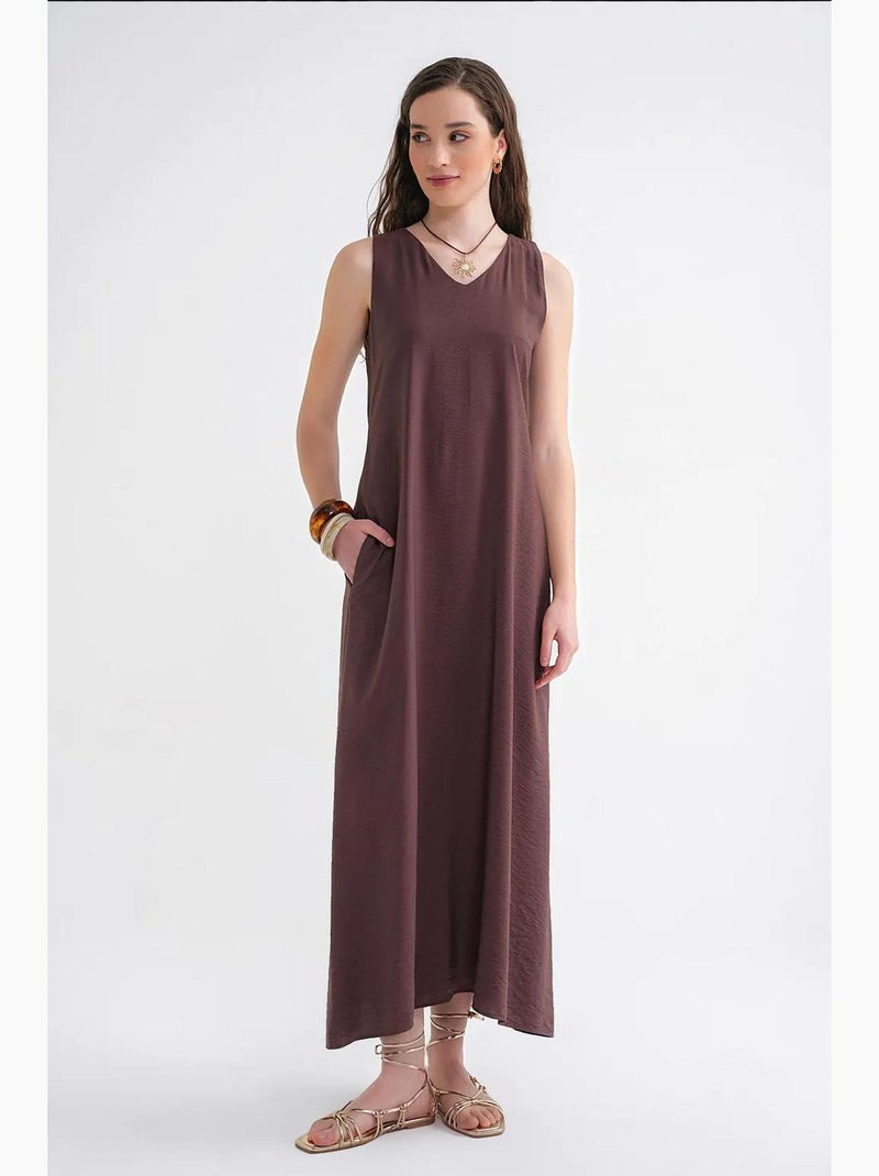 Vestido largo sin mangas con cuello en v y bolsillos mixray Marrón claro - Kiabi