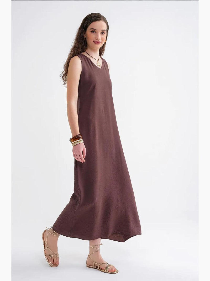 Vestido largo sin mangas con cuello en v y bolsillos mixray Marrón claro - Kiabi