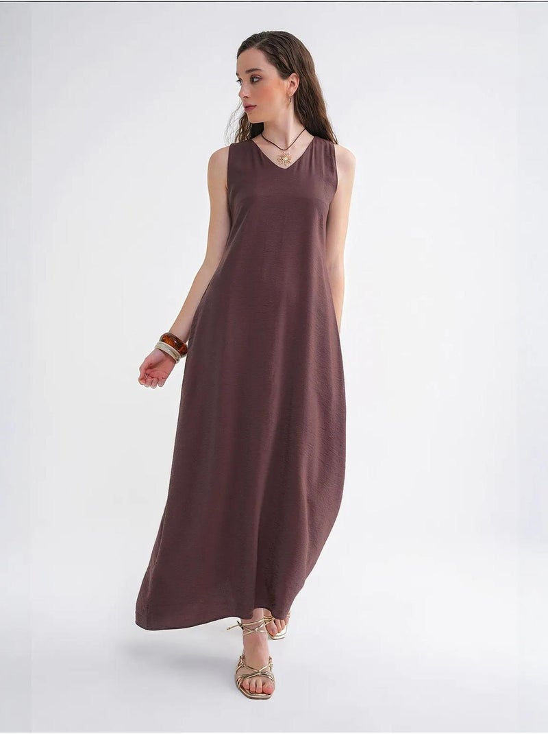 Vestido largo sin mangas con cuello en v y bolsillos mixray Marrón claro - Kiabi
