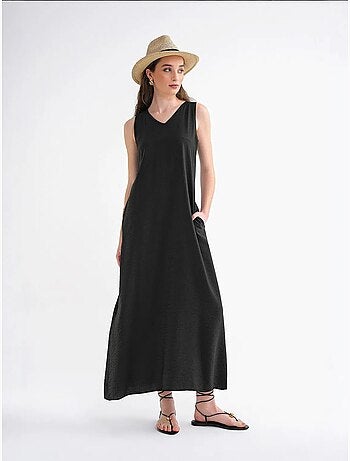 Vestido largo sin mangas con cuello en v y bolsillos mixray