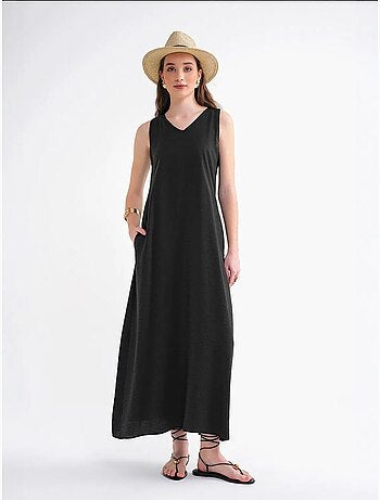 Vestido largo sin mangas con cuello en v y bolsillos mixray