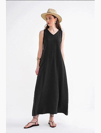 Vestido largo sin mangas con cuello en v y bolsillos mixray