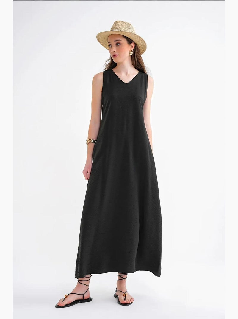 Vestido largo sin mangas con cuello en v y bolsillos mixray Negro - Kiabi