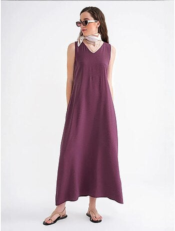 Vestido largo sin mangas con cuello en v y bolsillos mixray