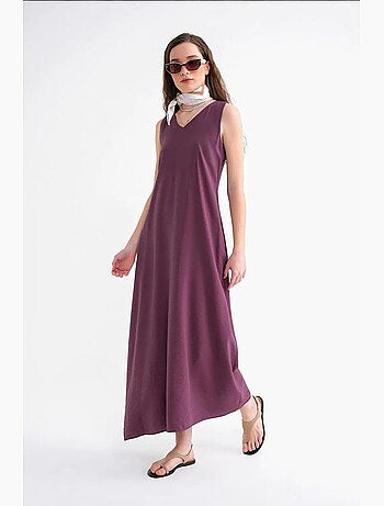 Vestido largo sin mangas con cuello en v y bolsillos mixray
