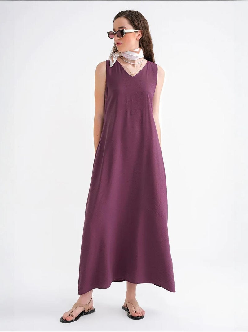 Vestido largo sin mangas con cuello en v y bolsillos mixray Rojo burdeos - Kiabi