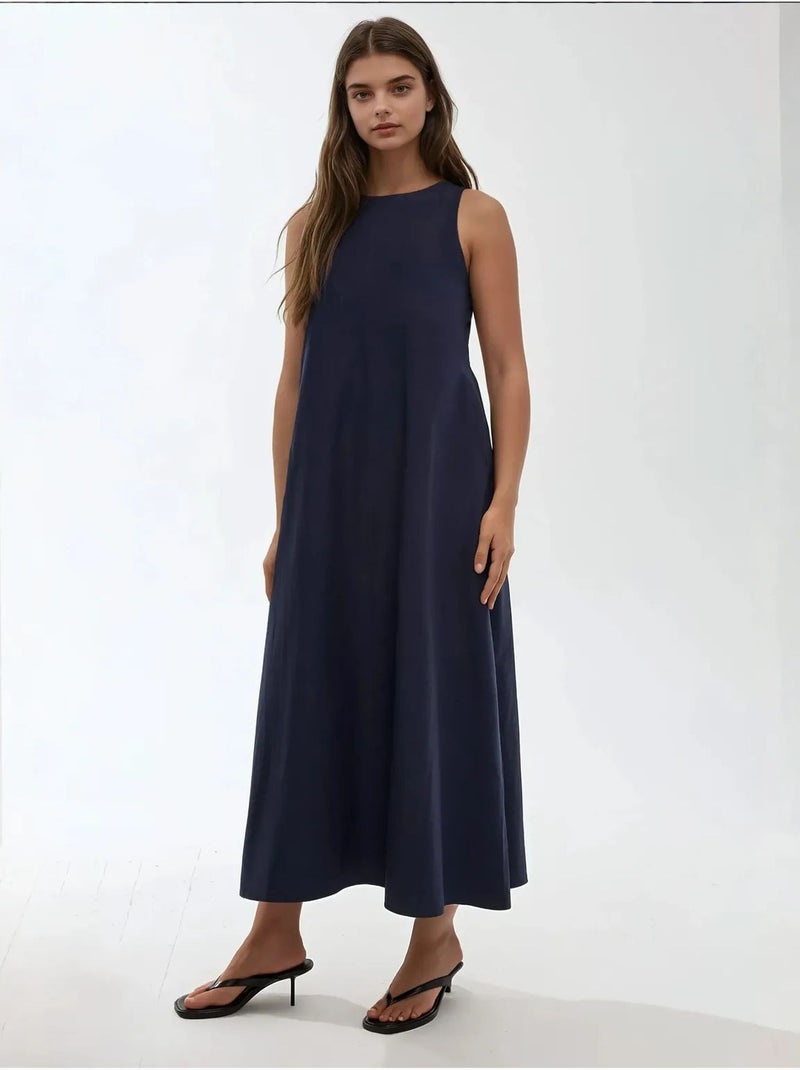Vestido largo sin mangas con cuello redondo y forma de a hiccup Azul marino - Kiabi