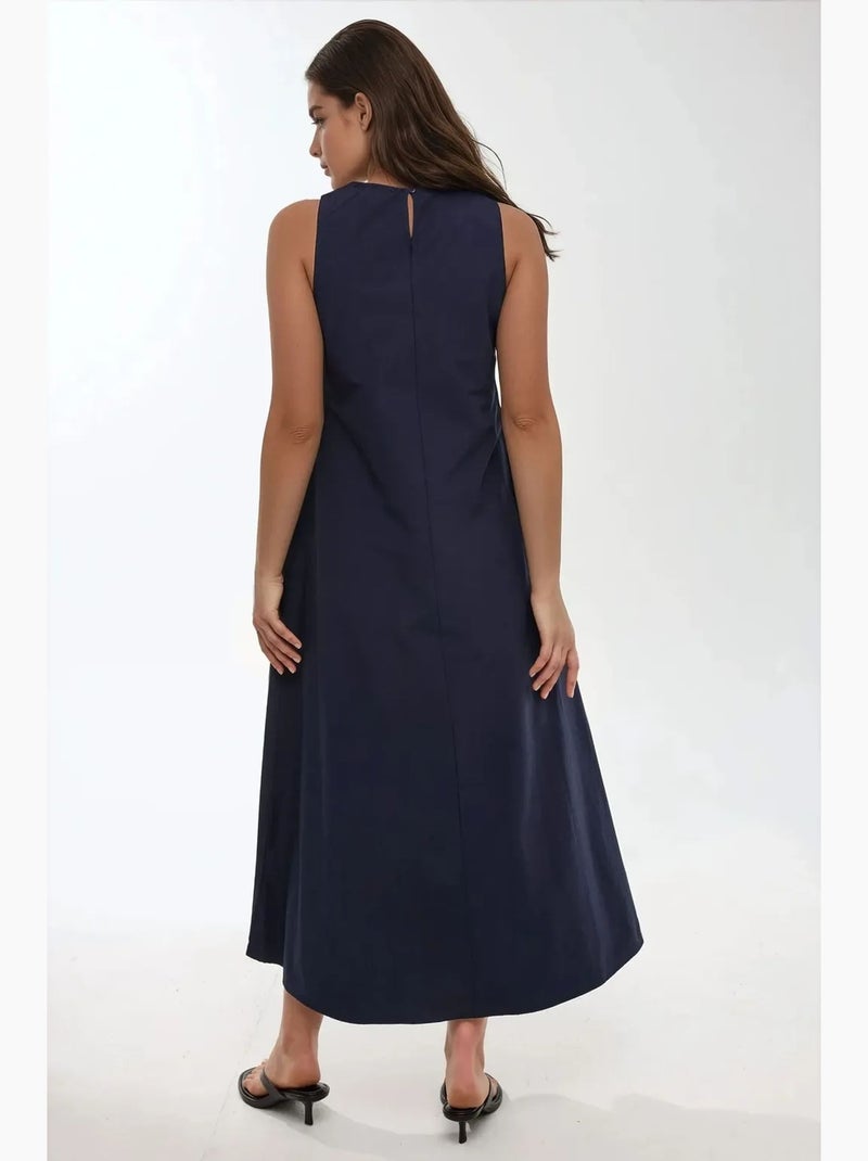 Vestido largo sin mangas con cuello redondo y forma de a hiccup Azul marino - Kiabi