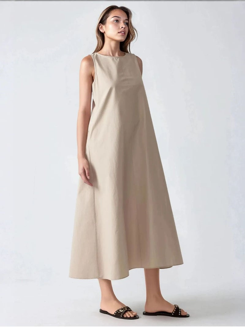 Vestido largo sin mangas con cuello redondo y forma de a hiccup Marfil - Kiabi