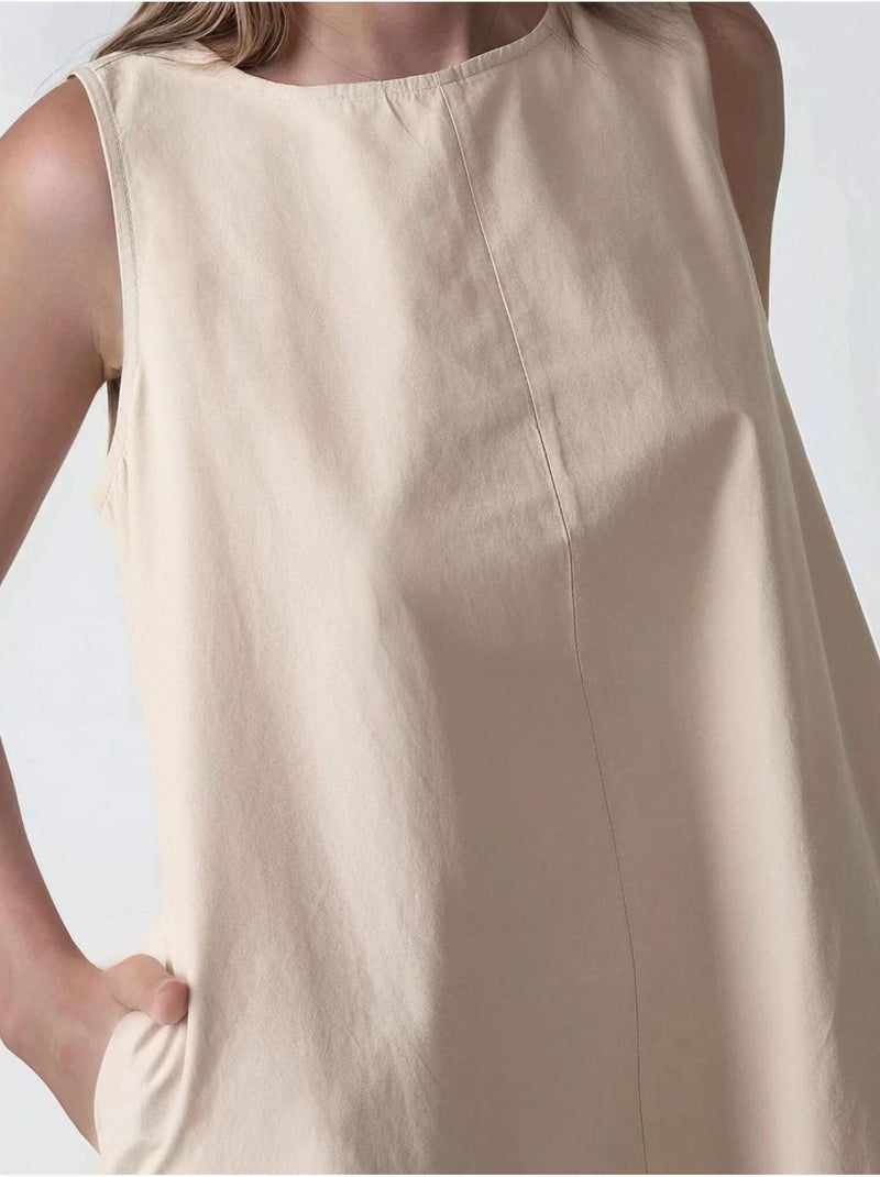 Vestido largo sin mangas con cuello redondo y forma de a hiccup Marfil - Kiabi