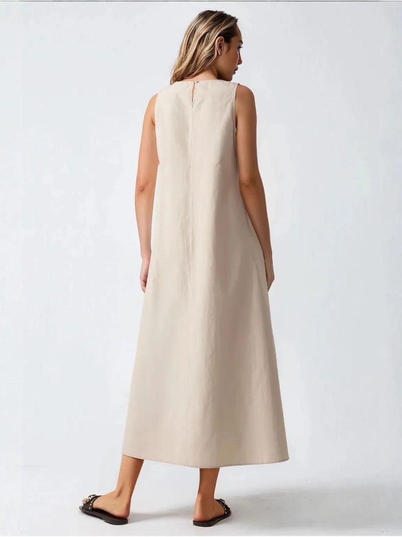 Vestido largo sin mangas con cuello redondo y forma de a hiccup Marfil - Kiabi