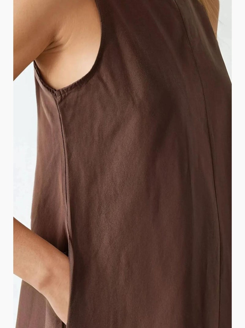 Vestido largo sin mangas con cuello redondo y forma de a hiccup Marrón oscuro - Kiabi