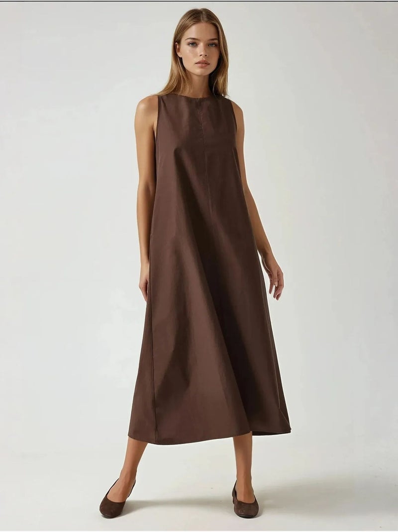 Vestido largo sin mangas con cuello redondo y forma de a hiccup Marrón oscuro - Kiabi