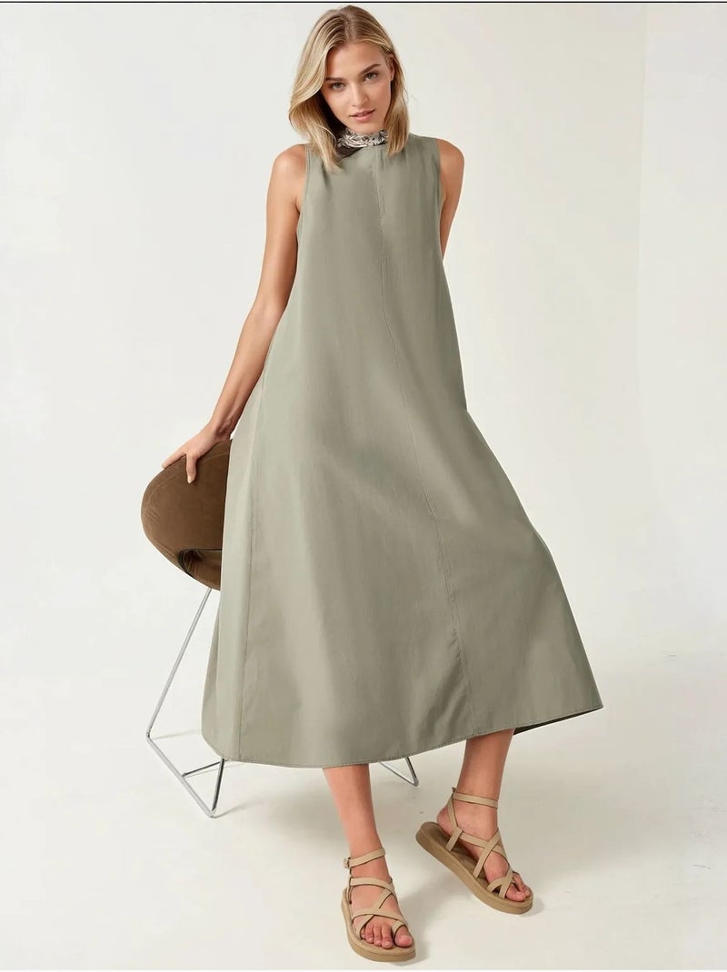 Vestido largo sin mangas con cuello redondo y forma de a hiccup Verde pastel - Kiabi