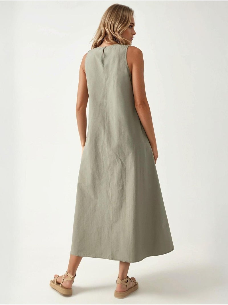 Vestido largo sin mangas con cuello redondo y forma de a hiccup Verde pastel - Kiabi