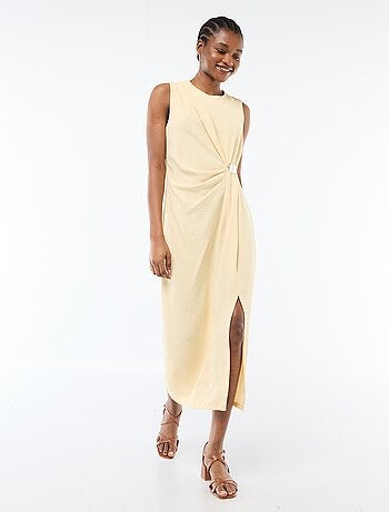 Vestido largo sin mangas con efecto drapeado