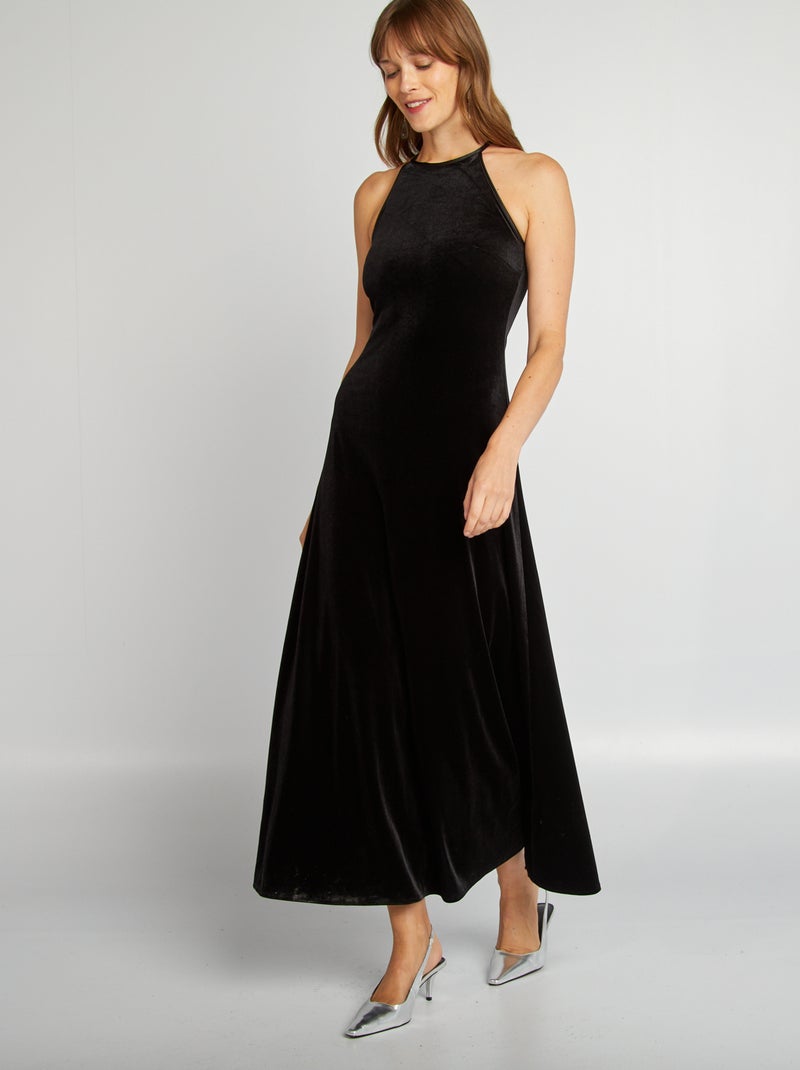 Vestido largo sin mangas de terciopelo negro - Kiabi
