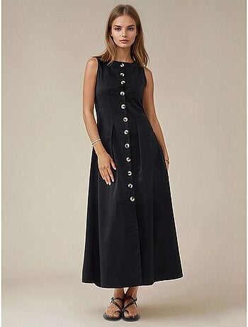 Vestido largo sin mangas en forma de a con detalle de botones hiccup