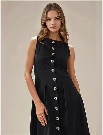 Vestido largo sin mangas en forma de a con detalle de botones hiccup
