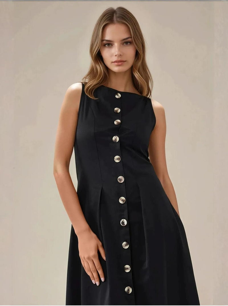 Vestido largo sin mangas en forma de a con detalle de botones hiccup Negro - Kiabi