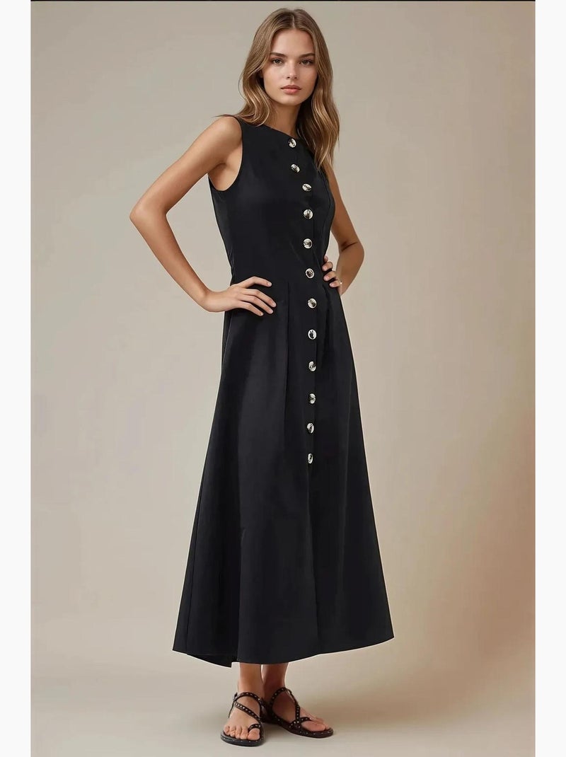 Vestido largo sin mangas en forma de a con detalle de botones hiccup Negro - Kiabi