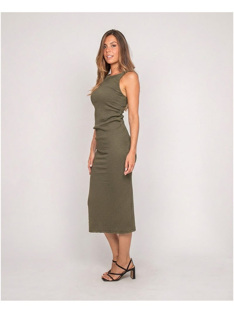 Vestido largo sin mangas texturizado IZAK Caqui - Kiabi