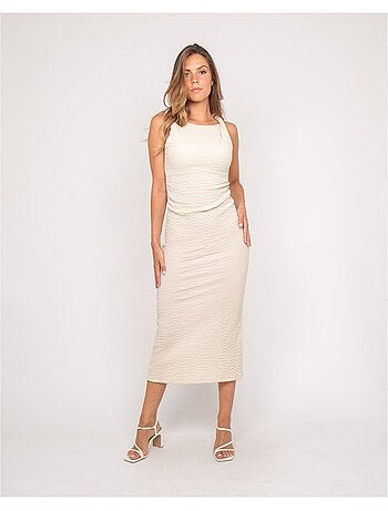 Vestido largo sin mangas texturizado IZAK