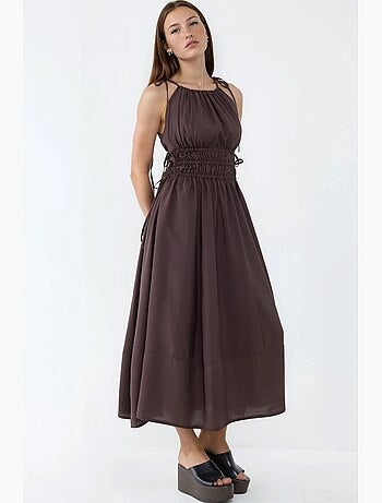 Vestido largo sin tirantes con detalle elástico busem