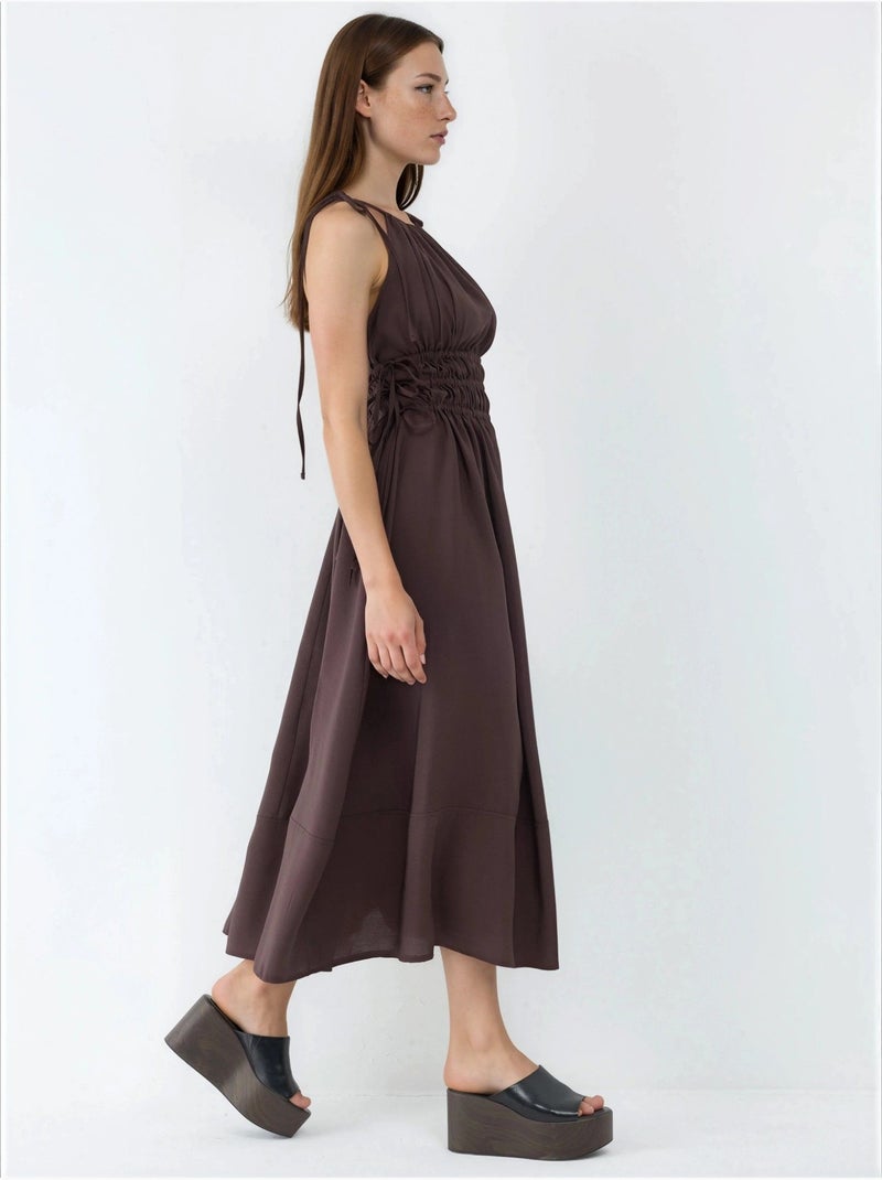 Vestido largo sin tirantes con detalle elástico busem Marrón oscuro - Kiabi