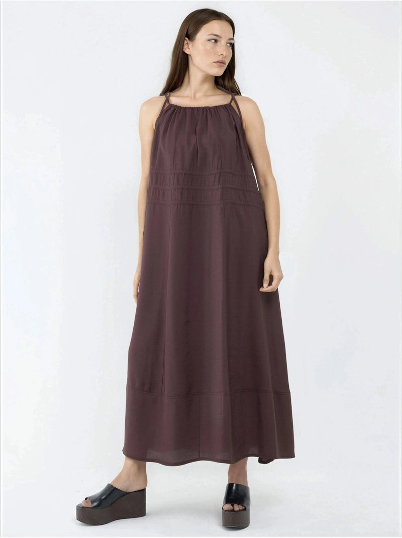 Vestido largo sin tirantes con detalle elástico busem Marrón oscuro - Kiabi