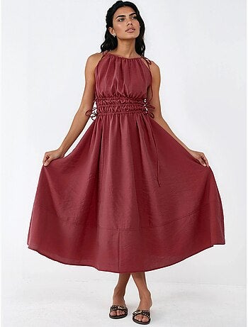 Vestido largo sin tirantes con detalle elástico busem