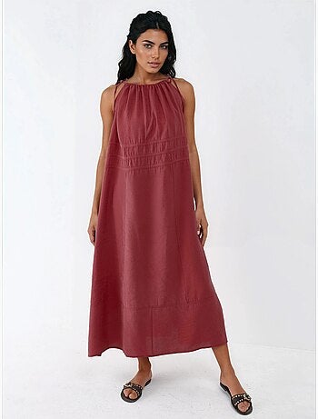 Vestido largo sin tirantes con detalle elástico busem