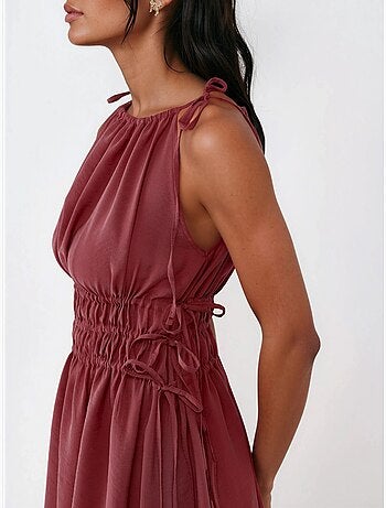 Vestido largo sin tirantes con detalle elástico busem