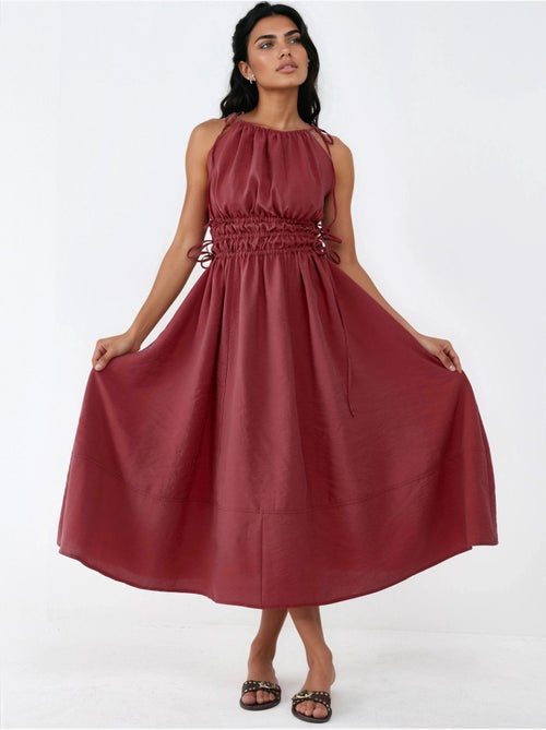 Vestido largo sin tirantes con detalle elástico busem - Kiabi