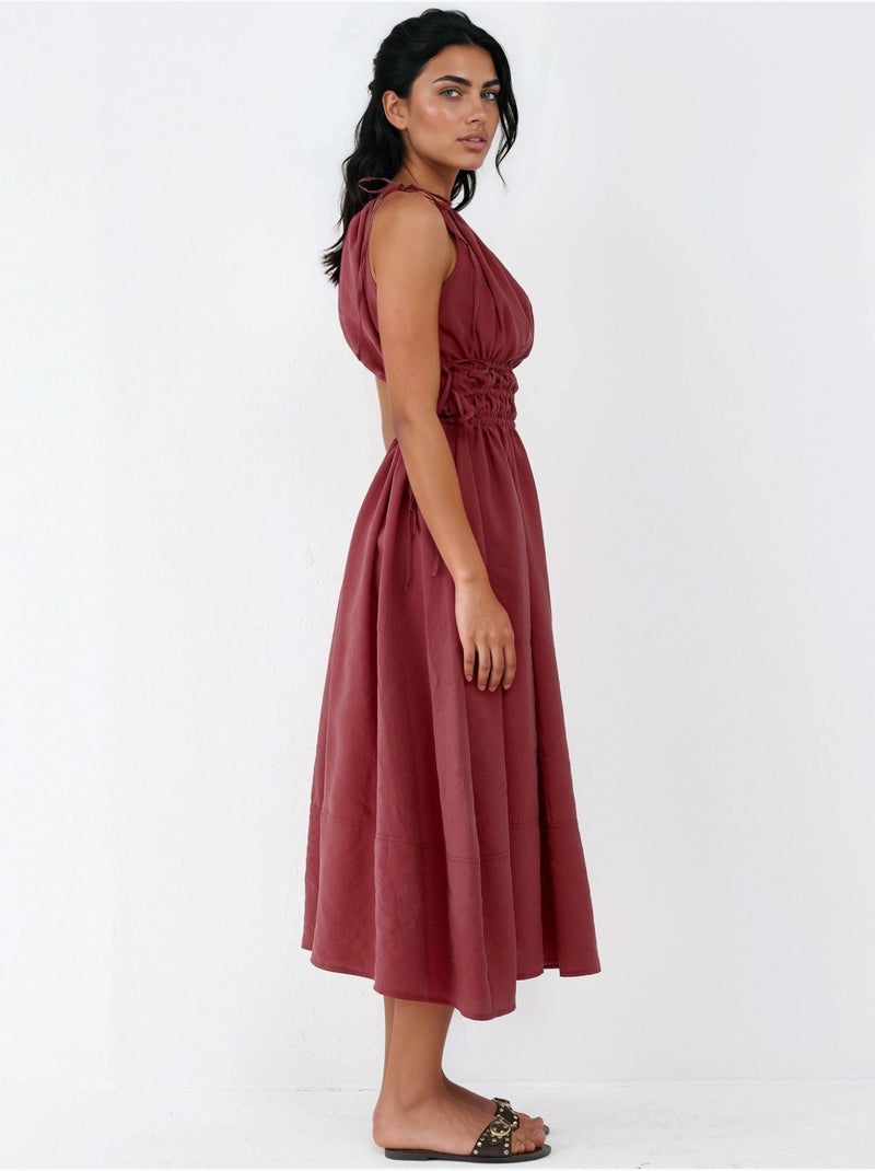 Vestido largo sin tirantes con detalle elástico busem Rojo oscuro - Kiabi