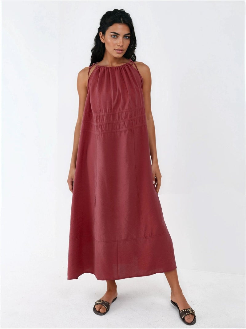 Vestido largo sin tirantes con detalle elástico busem Rojo oscuro - Kiabi