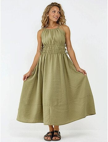 Vestido largo sin tirantes con detalle elástico busem