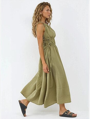 Vestido largo sin tirantes con detalle elástico busem
