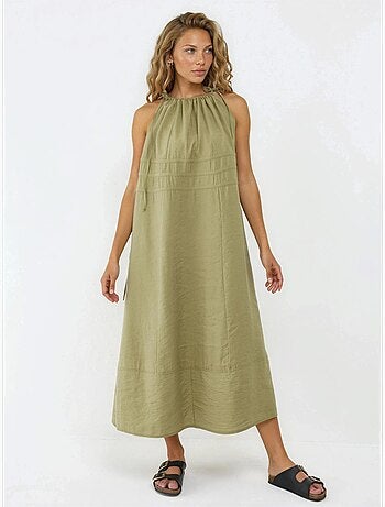 Vestido largo sin tirantes con detalle elástico busem