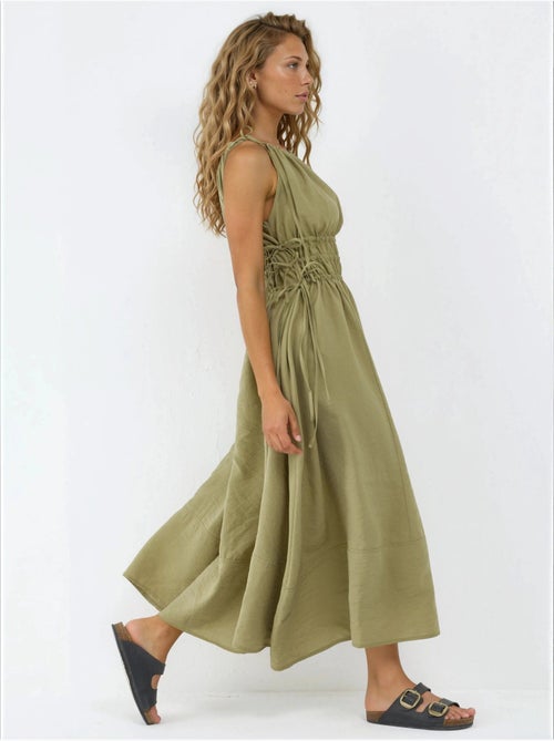 Vestido largo sin tirantes con detalle elástico busem - Kiabi