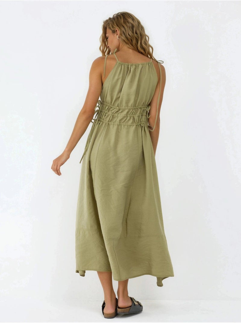 Vestido largo sin tirantes con detalle elástico busem Verde caqui - Kiabi