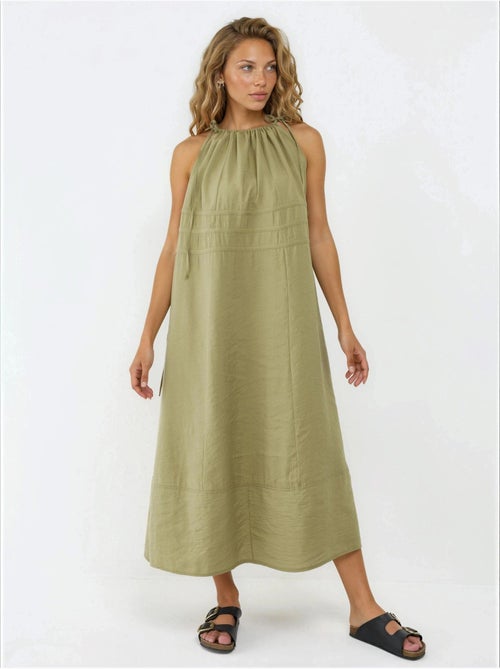 Vestido largo sin tirantes con detalle elástico busem - Kiabi