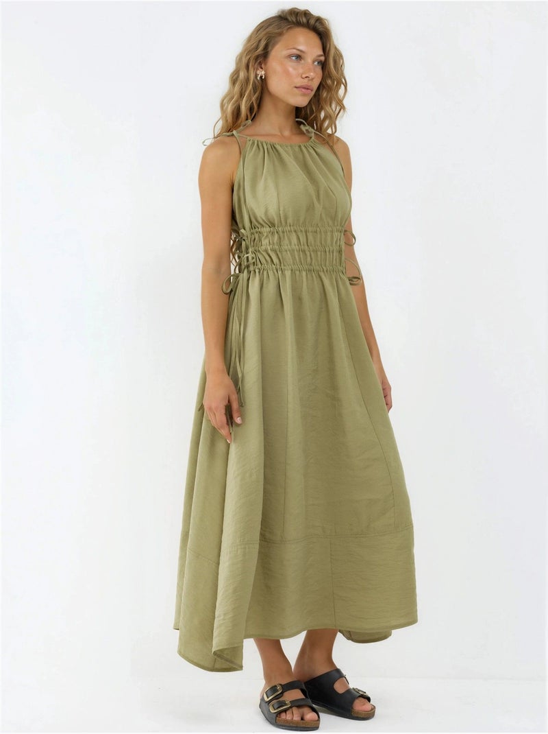 Vestido largo sin tirantes con detalle elástico busem Verde caqui - Kiabi