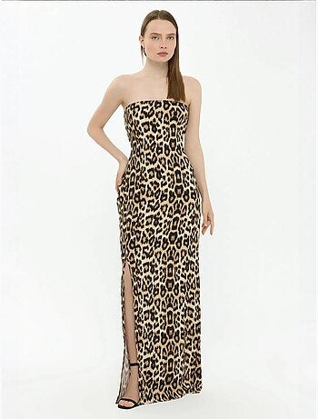 Vestido largo sin tirantes con estampado animal hiccup