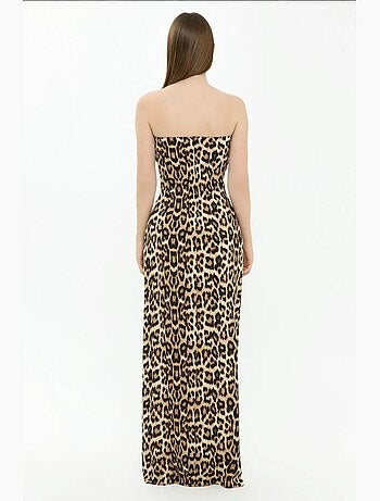Vestido largo sin tirantes con estampado animal hiccup