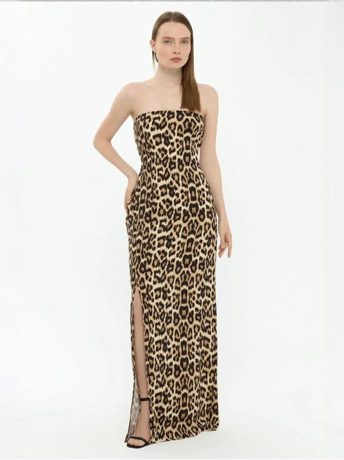 Vestido largo sin tirantes con estampado animal hiccup - Kiabi Vestido largo sin tirantes con estampado animal hiccup - Kiabi